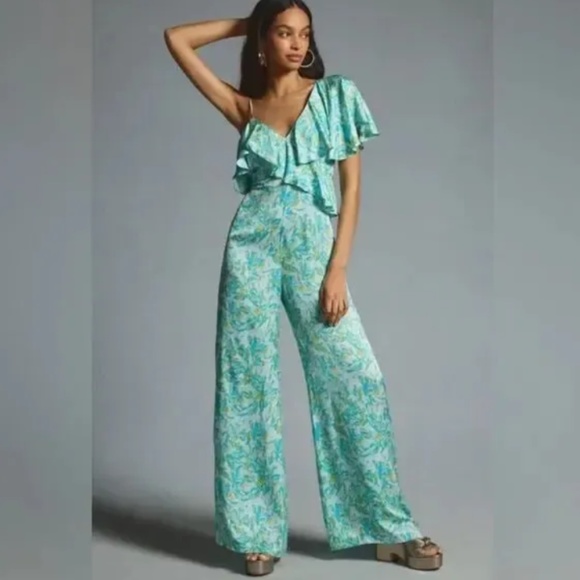 Brand New COREY LYNN CALTER SILKY RUFFLE WIDE-LEG JUMPSUIT - Picture 1 of 10